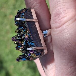New Titanium Druzy 925 Silver Ring.